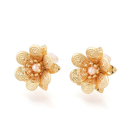 Brass ABS Imitation Pearl Stud Earrings EJEW-T048-02G-1