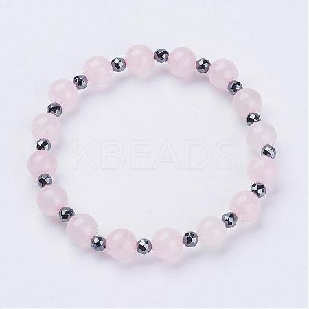 Natural Rose Quartz Stretch Bracelets BJEW-JB02856-01-1