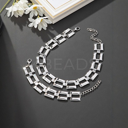 Fashionable Hip Hop Alloy Cuban Link Chain Bracelets & Necklaces Sets FS-WGBA45B-01-1