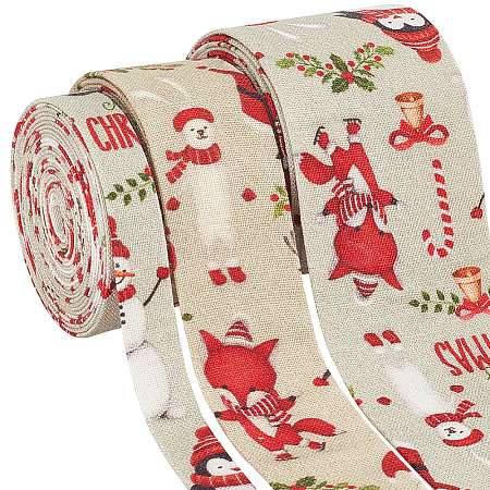 BENECREAT 3Pcs 3 Styles Christmas Theme Polyester Ribbons OCOR-BC0005-41B-1