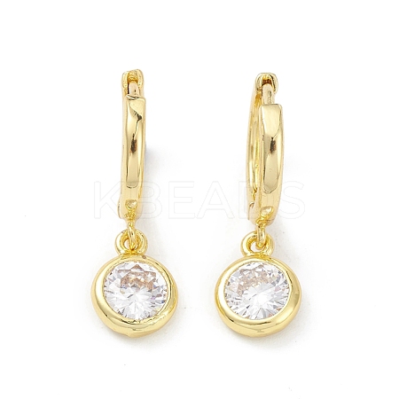 Flat Round Rack Plating Brass Cubic Zirconia Hoop Earrings EJEW-K245-22G-1