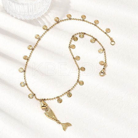 304 Stainless Steel Fish Pendant Necklaces for Women NJEW-F362-01G-1