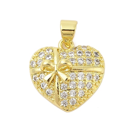 Heart Rack Plating Brass Micro Pave Cubic Zirconia Pendants KK-Z074-57G-1