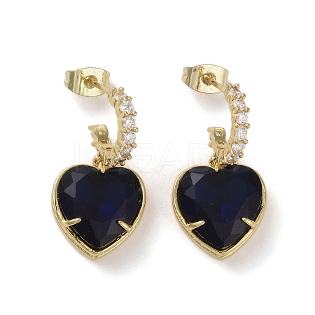 Cubic Zirconia Heart Dangle Stud Earrings EJEW-H308-09G-01-1