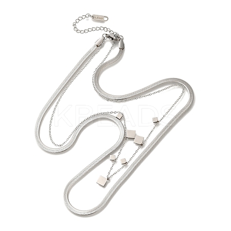 201 Stainless Steel Double Layer Snake Chain Necklaces STAS-B076-04P-1