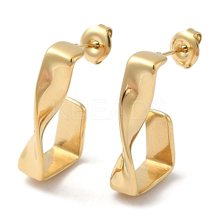 Ion Plating(IP) 304 Stainless Steel Twist Rectangle Stud Earrings EJEW-Z022-30G-1