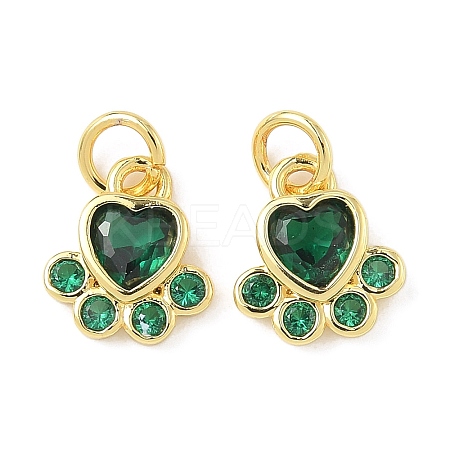 Brass Pave Cubic Zirconia Paw Print Charms KK-I355-17G-07-1