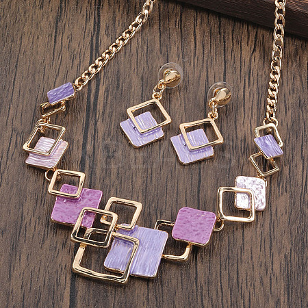 Rhombus Zinc Alloy Enamel Pendant Necklaces & Stud Dangle Earrings Sets WG3ED7E-05-1