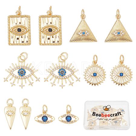 12Pcs 6 Style Brass Micro Pave Cubic Zirconia Pendants ZIRC-BBC0001-01-1