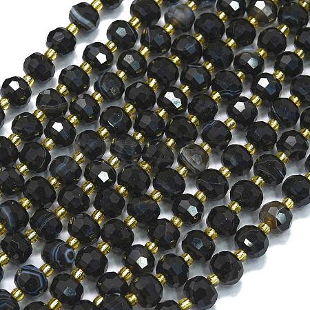 Natural Dyed & Heated Banded Black Agate Beads Strands G-K389-E51-01-1