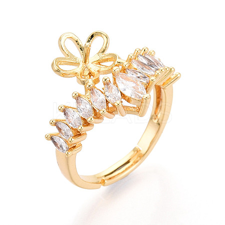 Flower Brass Micro Pave Cubic Zirconia Cup Peg Ring Settings KK-N274-01G-1