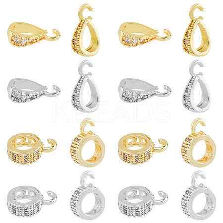 SUPERFINDINGS 20Pcs 4 Style Brass Micro Pave Clear Cubic Zirconia Pendant Bails KK-FH0005-65-1