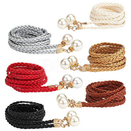 CRASPIRE 6Pcs 6 Colors Imitation Leather Braided Chain Belts with Imitation Pearl AJEW-CP0001-81-1