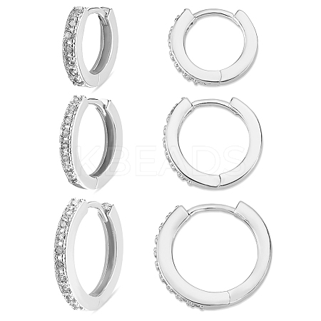 3 Pairs 3 Styles Brass Micro Pave Cubic Zirconia Hoop Earrings EJEW-PH0001-29A-1