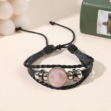 Natural Rose Quartz Flat Round Link Multi-strand Bracelets PW-WGD176F-03-1