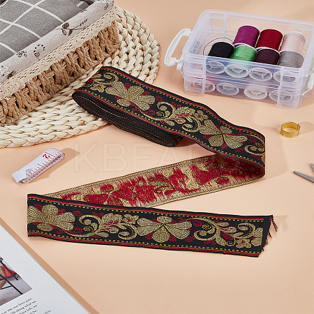 5Yards National Style Polyester Jacquard Flower Ribbon for Garment Accessories OCOR-LP0003-98-1