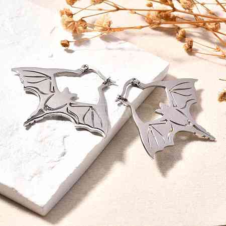 Non-Tarnish 304 Stainless Steel Bat Hoop Earrings for Women EJEW-R156-07P-1