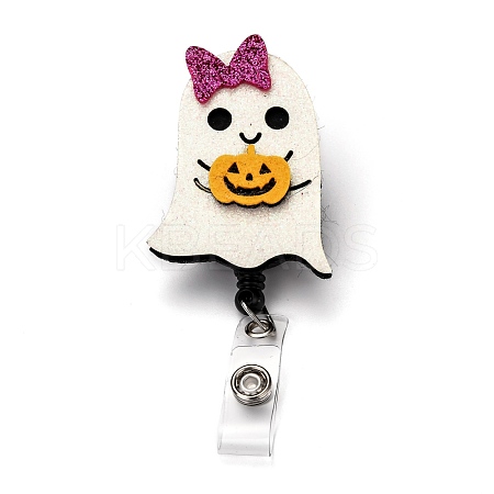Halloween Ghost and Pumpkin Glitter Powder Felt & ABS Plastic Badge Reel AJEW-I053-17-1