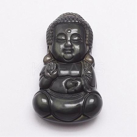 Natural Ice Rainbow Obsidian Carven Pendants G-A169-053-1
