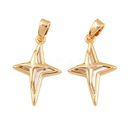 Brass & Natural Freshwater Shell Pendants KK-H538-05G-1