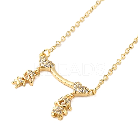 Brass Micro Pave Clear Cubic Zirconia Girls and boys Pendant Necklaces for Valentine's Day LS-NJEW-K381-01B-G-1