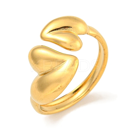 Ion Plating(IP) 304 Stainless Steel Heart Open Cuff Ring for Women RJEW-A043-31G-1