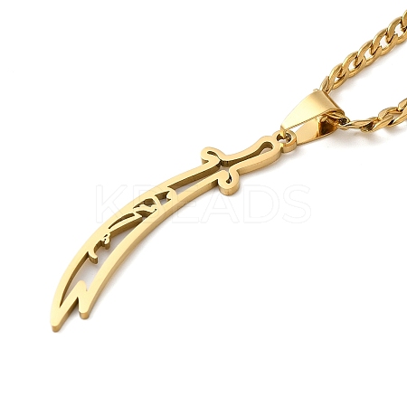 Sword Knife 201 Stainless Steel Hollow Scimitar Pendant Necklaces for Women and Men LS-NJEW-F324-10G-1