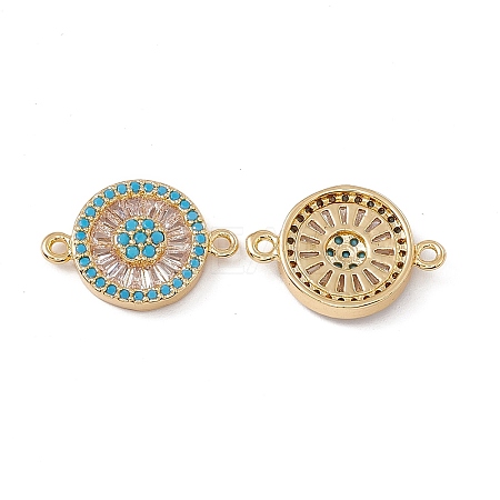 Brass Pave Clear & Deep Sky Blue Cubic Zirconia Connector Charms KK-E068-VC076-1