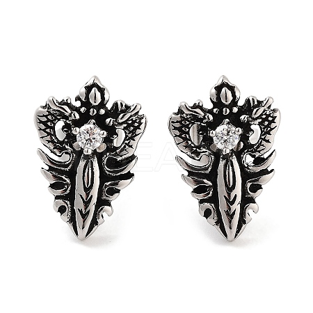 316 Surgical Stainless Steel Pave Clear Cubic Zirconia Stud Earrings for Women Men EJEW-Z050-13AS-1