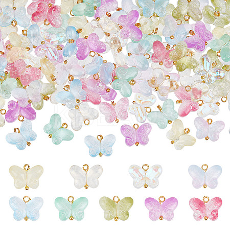 108Pcs 9 Colors Transparent Glass Pendants PALLOY-GO00074-1