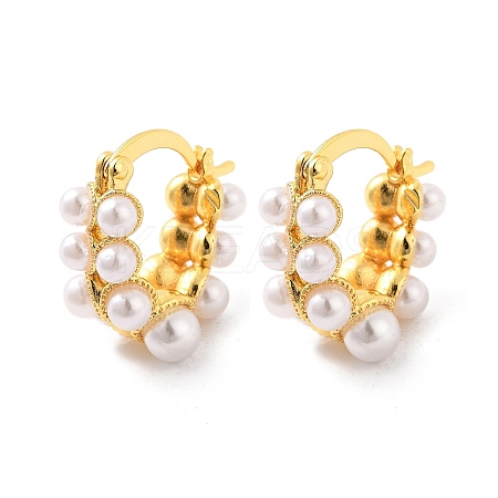 Rack Plating Brass ABS Imitation Pearl Hoop Earrings EJEW-M029-02G-1