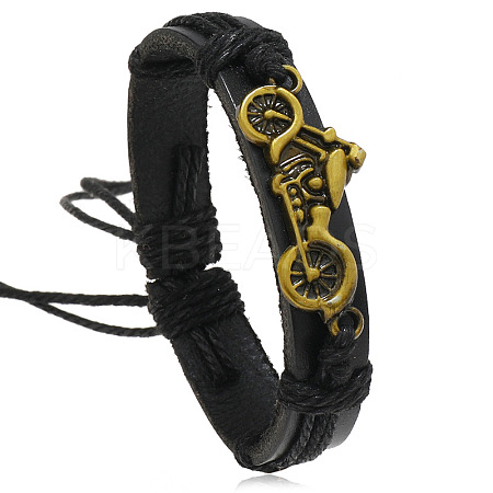 Motorbike Alloy & Cowhide & Jute Cord Braided Bracelets for Men FS-WG31926-01-1