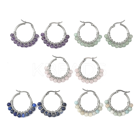 Mixed Stone Round Hoop Earrings EJEW-JE06695-1