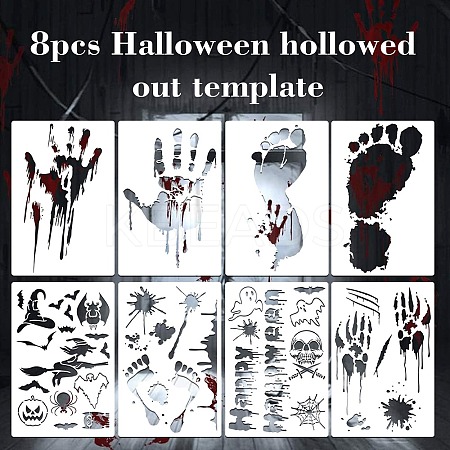 8Pcs Halloween Footproot Handprint PET Painting Stencils LS-DIY-D001-07-1