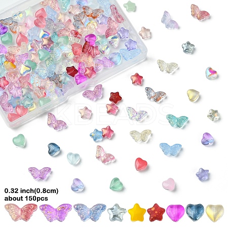 150Pcs 3 Styles Transparent Spray Printed Glass Beads GLAA-YW0004-05A-1