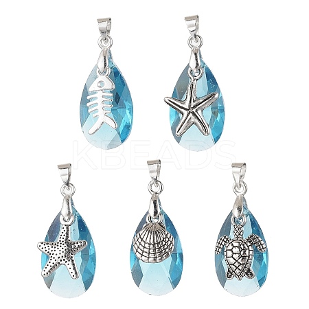 Ocean Themes Alloy & Glass Teardrop Pendants PALLOY-JF03881-1