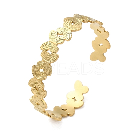 304 Stainless Steel Butterfly Open Cuff Bangles for Women BJEW-M316-05G-1