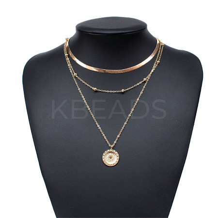 Alloy Flower Coin Pendant 3 Layered Necklaces for Women FS-WGE6B44-01-1
