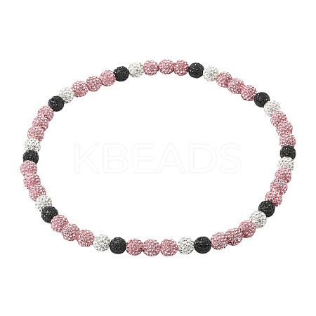 1Pc Polymer Clay Rhinestone Round Beaded Stretch Necklaces NJEW-SP0001-14J-1