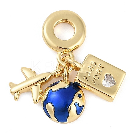Rack Plating Brass Clear Cubic Zirconia European Dangle Charms X-KK-P287-18D-G-1