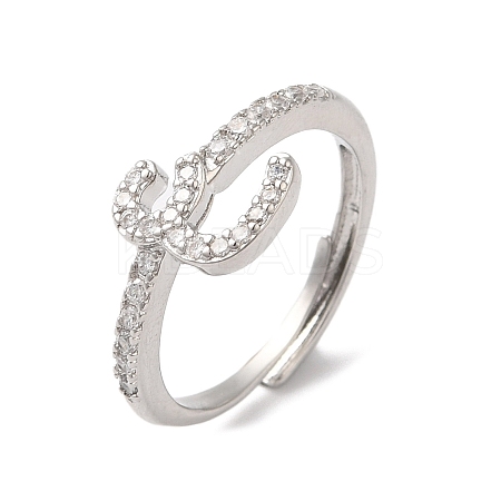 Rack Plating Brass Cubic Zirconia Arabic Letters Adjustable Rings for Women RJEW-S407-10P-16-1