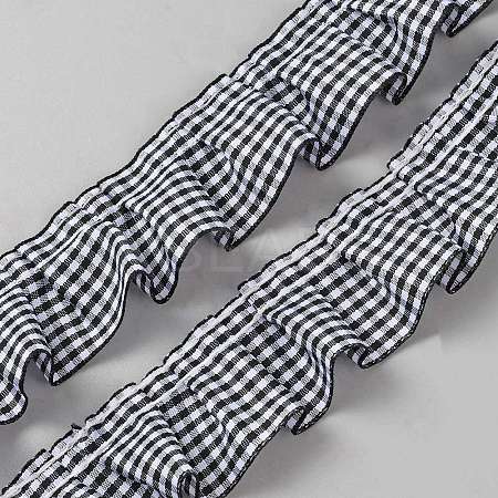 10 Yards Polyester Ruffled Pleated Tartan Lace Ribbon OCOR-WH0091-91D-1