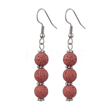 Dyed Nature Lava Rock Round Beaded Dangle Earrings for Women EJEW-JE05636-01-1