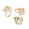 Mixed Color Enamel Initial Letter Adjustable Ring with Clear Cubic Zirconia RJEW-P045-01G-W-2