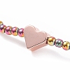 Glass Round Beaded Stretch Bracelet with Brass Heart for Women BJEW-JB08090-5