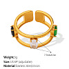 304 Stainless Steel Crystal & Jet & Emerald Rhinestone Cuff Rings WGDC4F7-02-1