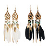 2 Pairs 2 Colors Bohemian Alloy Feather Dangle Earrings EJEW-TA0001-78A-1