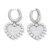 Heart Rack Plating Brass Cubic Zirconia Hoop Earrings with Plastic Pearl Beads EJEW-K245-06P-1
