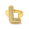 Letter Brass Micro Pave Clear Cubic Zirconia Open Cuff Ring for Women RJEW-N046-03L-G-2