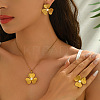 304 Stainless Steel Imitation Pearl Flower Stud Earrings & Pendant Necklaces & Rings Sets for Women WG65500-06-1